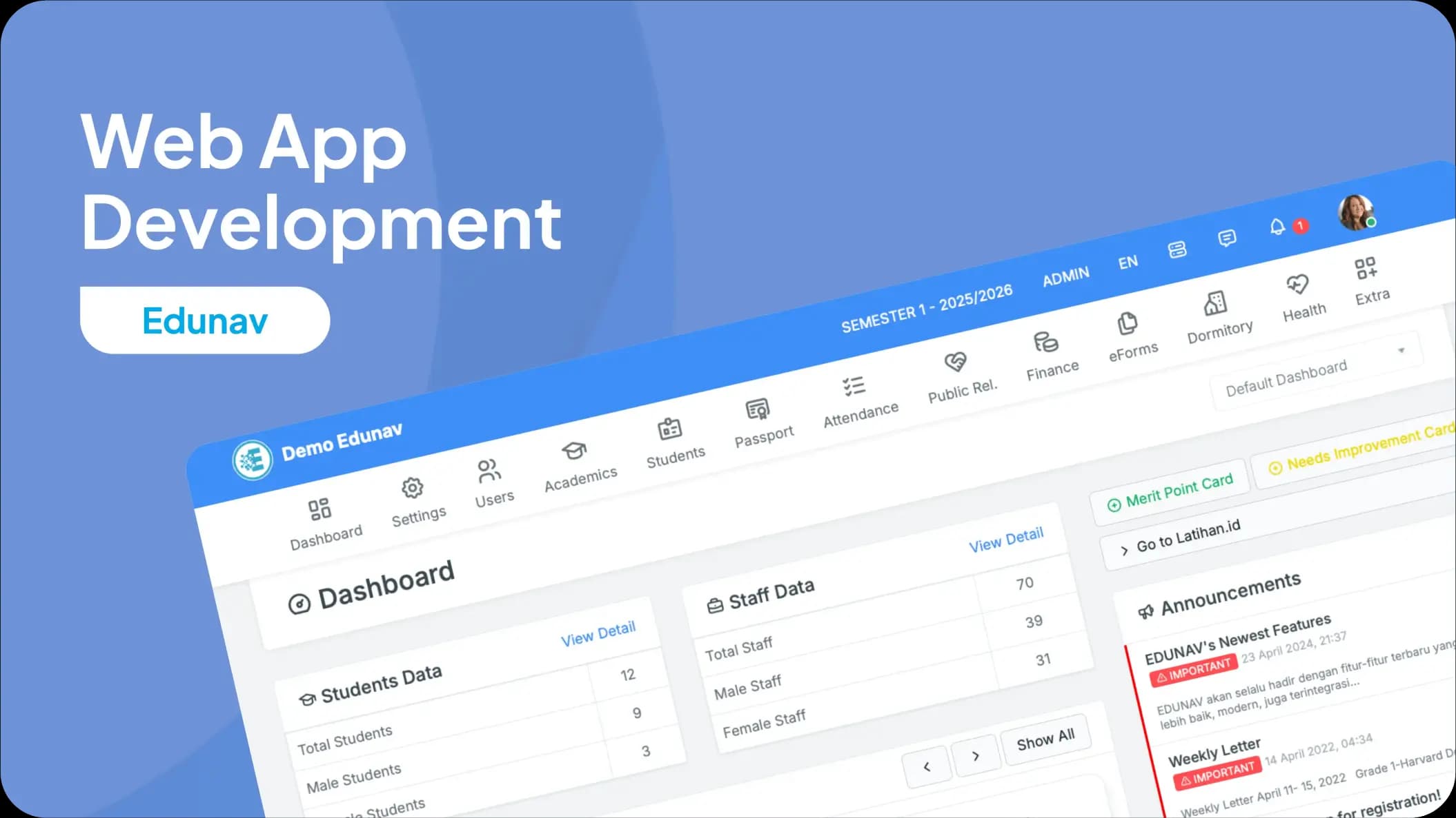 EduNav - Integrated School Management System Dashboard developed by Zerone Global Digital Solution